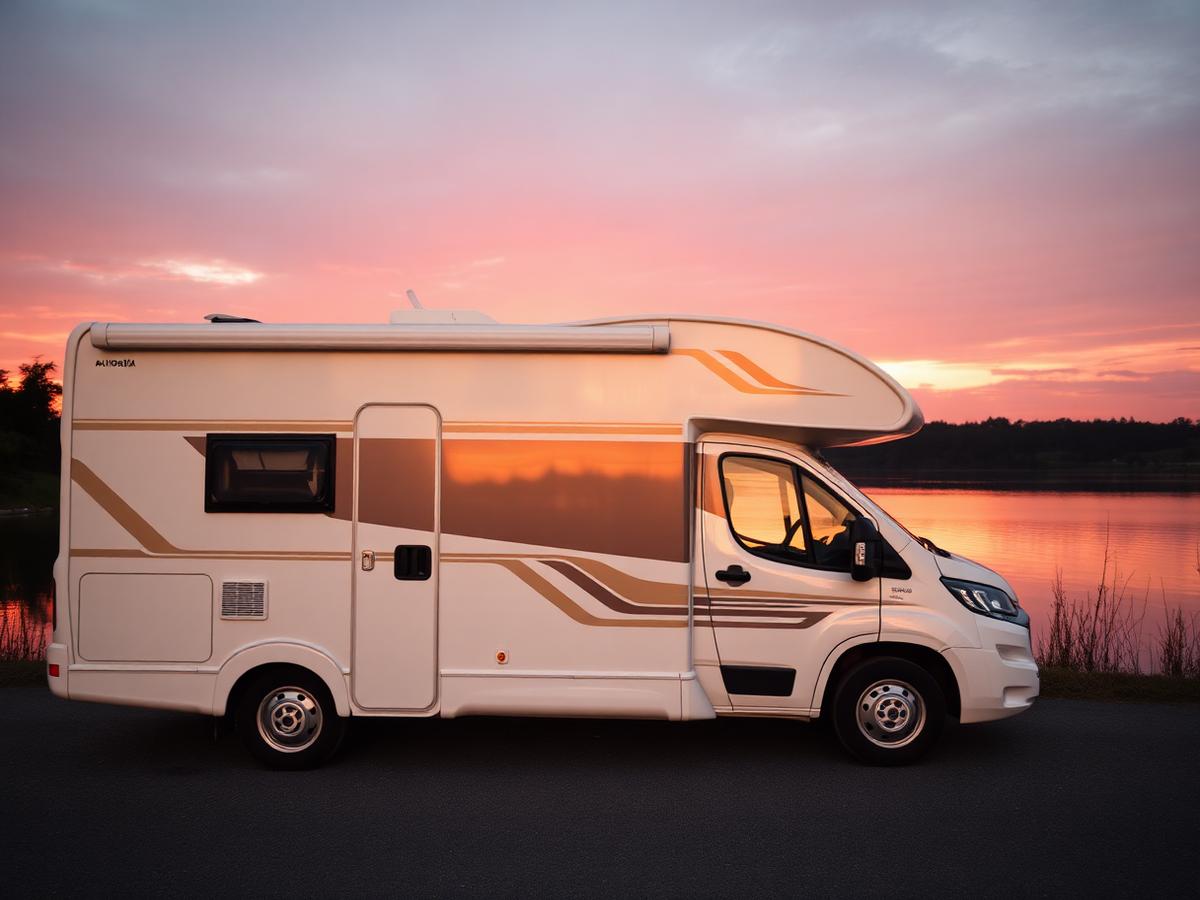Campervan pe drumul din Carpați la răsărit